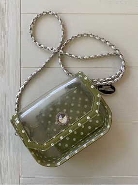 NEW Game Day Olive Green Polka Dot Clear PVC Crossbody with Silver Chain Purse